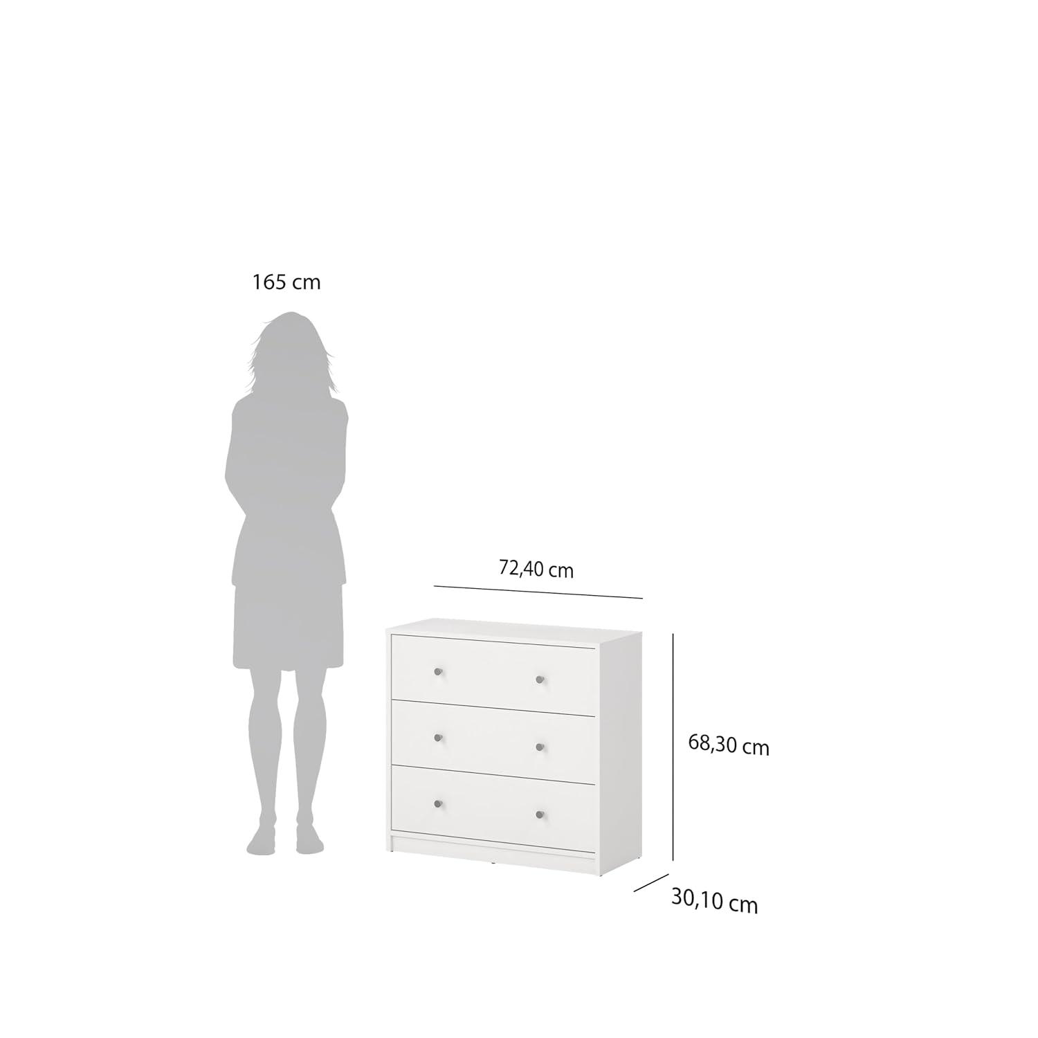 Wood Portland 3 Drawer Chest in White-Tvilum