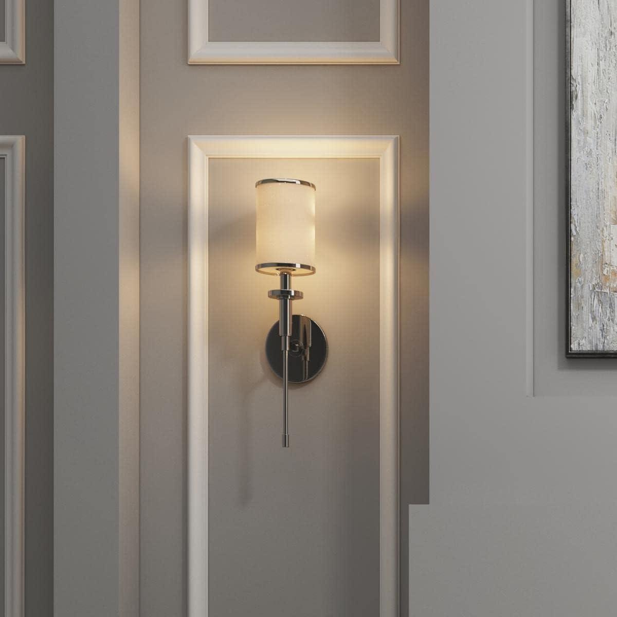 Elegant Polished Nickel 1-Light Wall Sconce with White Silk Shade