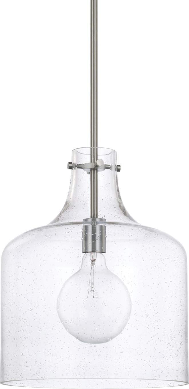 Elegant Brushed Nickel Pendant Light with Clear Seeded Glass Shade