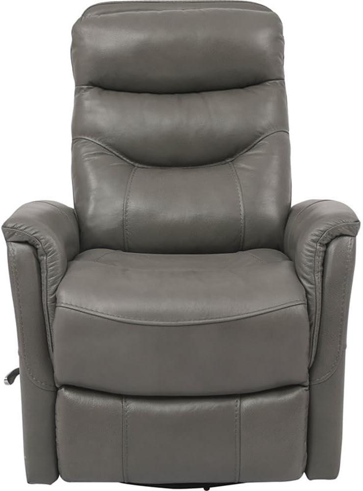 Gray Leather Swivel Recliner with Wood Frame