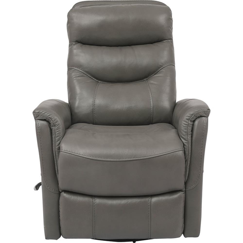 Gray Leather Swivel Recliner with Wood Frame