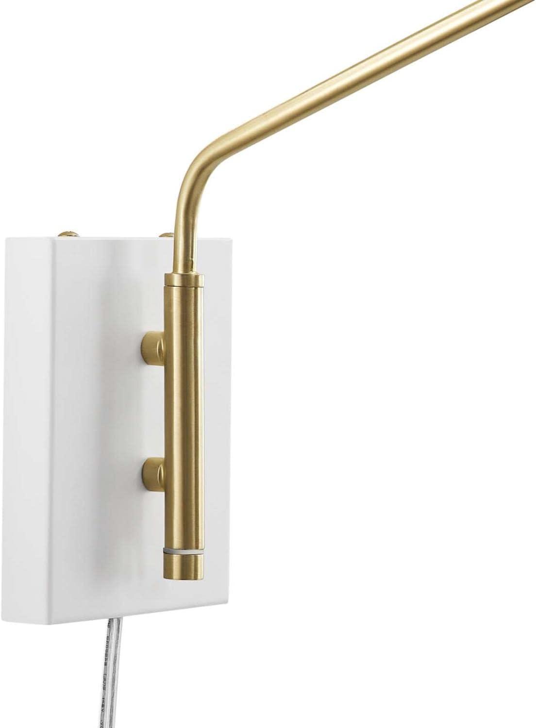 Elegant Mid-Century 34" White and Satin Brass Swing Arm Wall Sconce