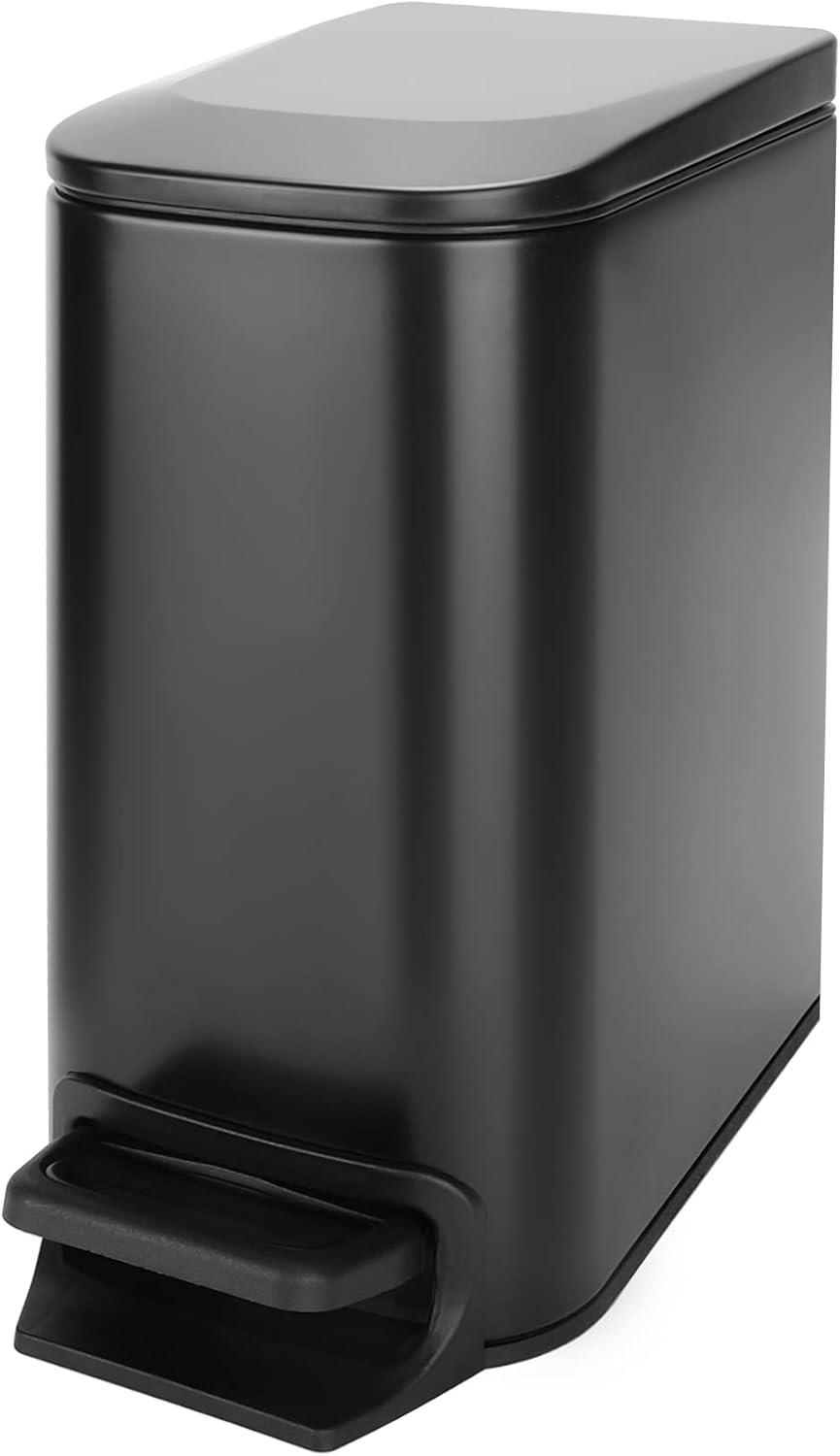 Matt Black Stainless Steel Pedal Trash Can with Soft Close Lid