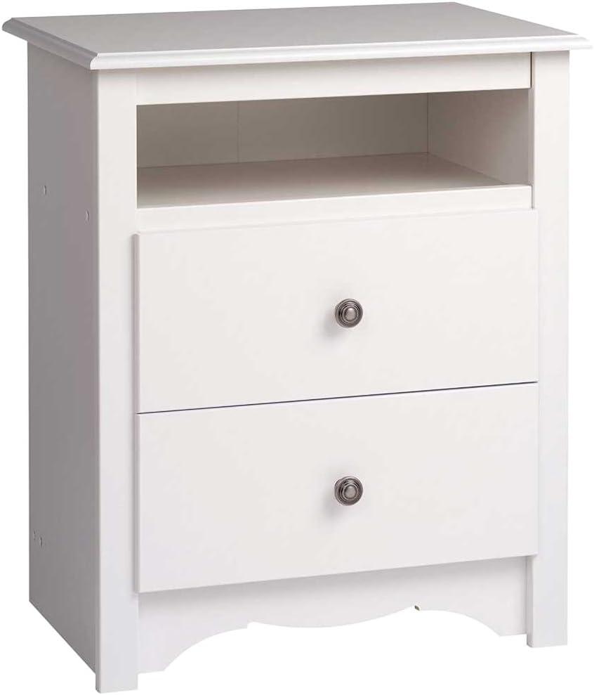 Prepac Tall 2 Drawer Nightstand with Open Shelf White: Laminated, Metal Glides, CARB Certified, 5 Year Warranty