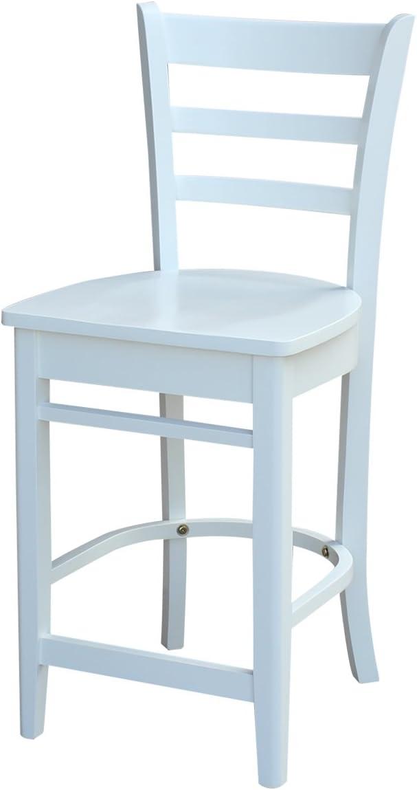 24" Emily Counter Height Barstool White - International Concepts: Hardwood Frame, Ladder-Back Design, Kitchen-Compatible