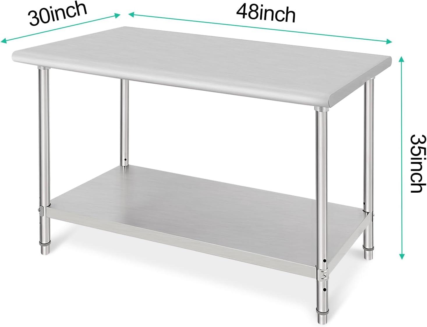babevy Stainless Steel Table Commercial Work Table,NSF Three Layer Workbench Heavy Duty Prep Worktable