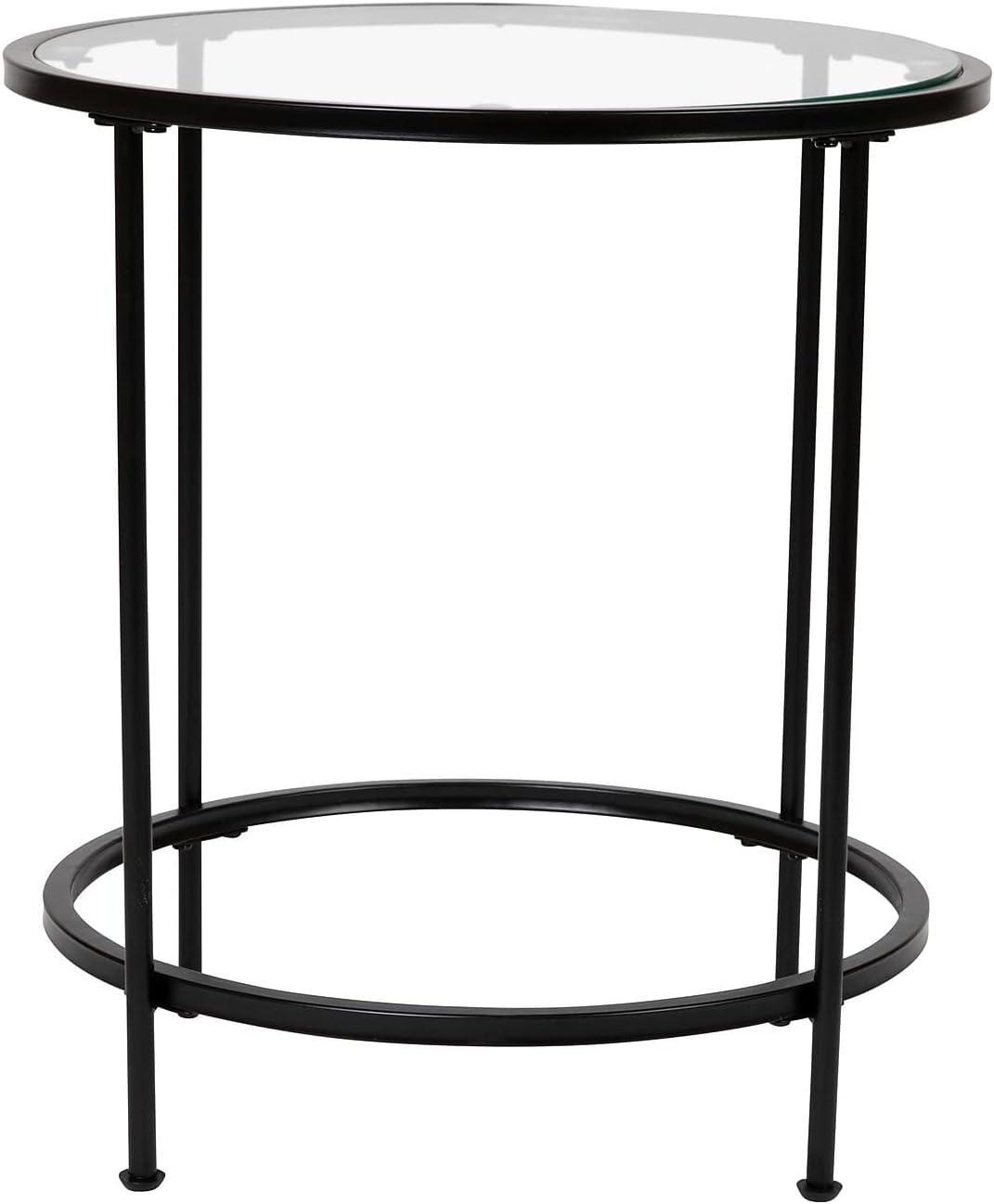 Flash Furniture Astoria Collection Round End Table - Modern Clear Glass Accent Table with Matte Black Frame