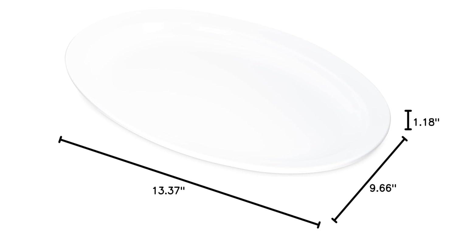 Carlisle FoodService Products Kingline Plastic Oval Platter Oval Tray for Home and Restaurant, Melamine, 13.5 Inches, White, (Pack of 12)