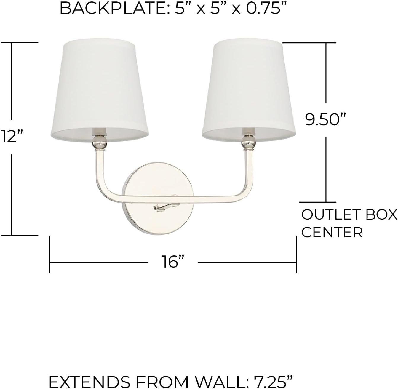 Dawson 2-Light Polished Nickel Vanity with White Fabric Shades