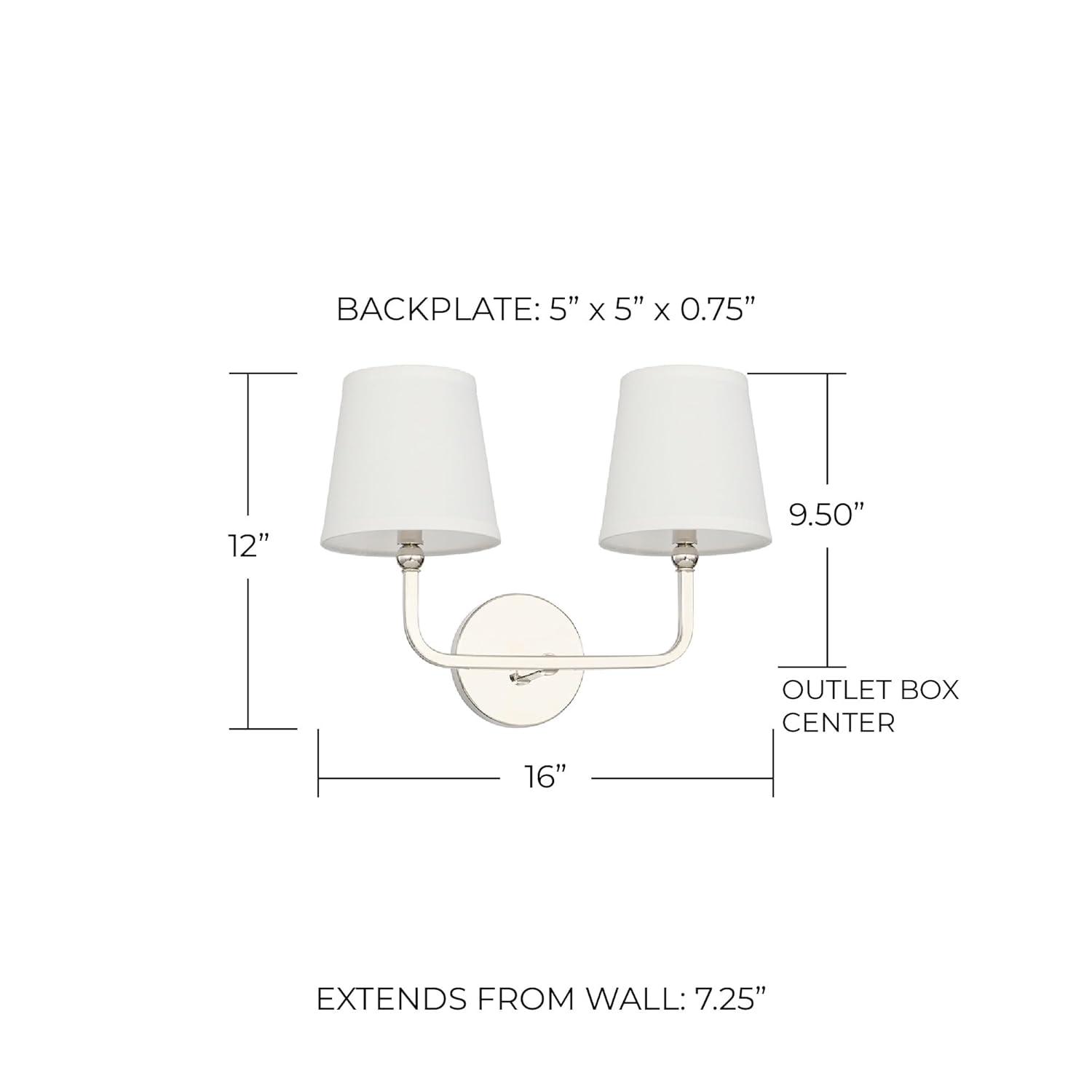 Dawson 2-Light Polished Nickel Vanity with White Fabric Shades