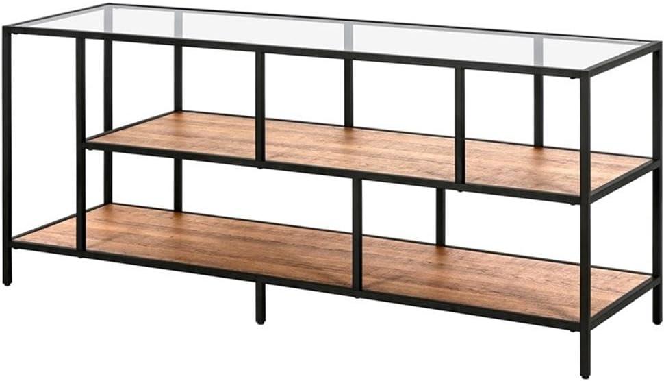 Evelyn&Zoe Winthrop Rectangular TV Stand with MDF Shelves for TV's up to 60", Blackened Bronze/Rustic Oak