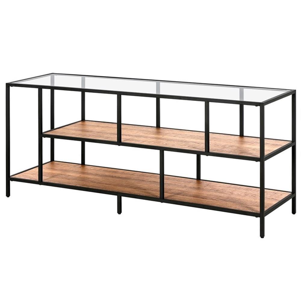 Evelyn&Zoe Winthrop Rectangular TV Stand with MDF Shelves for TV's up to 60", Blackened Bronze/Rustic Oak