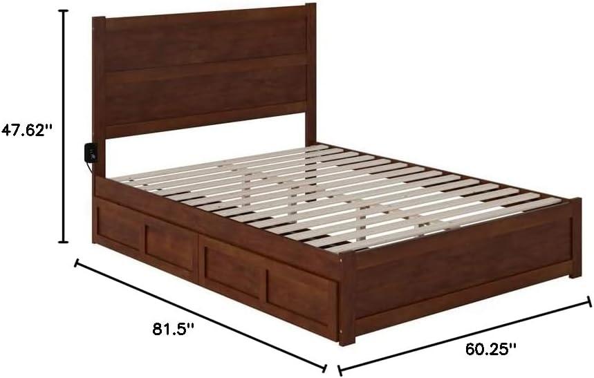 AFI NoHo Wood Queen Bed with Footboard and 2 Drawers in Walnut