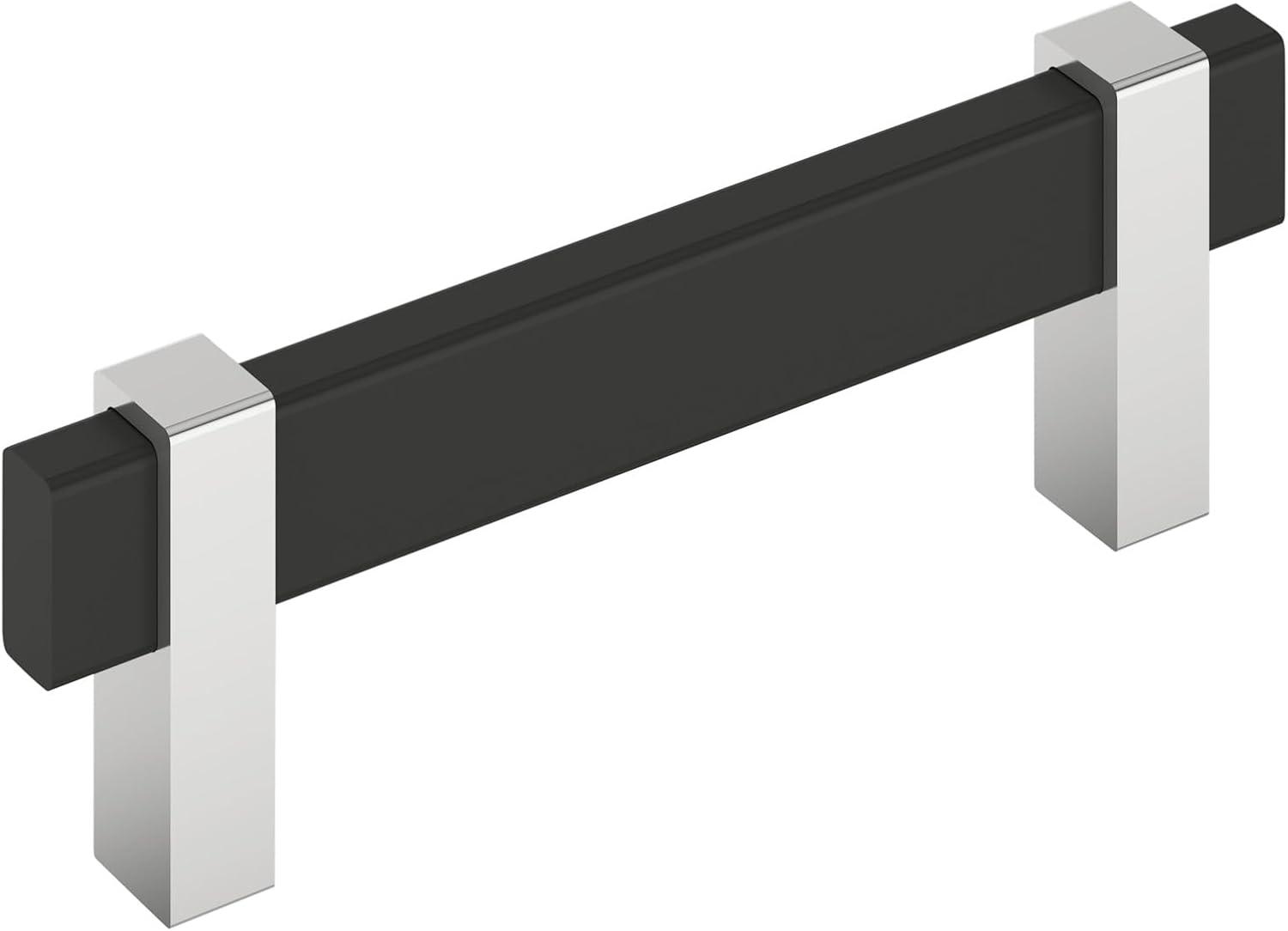 Amerock Mulino 3-3/4 inch (96mm) Center-to-Center Matte Black/Polished Chrome Cabinet Pull