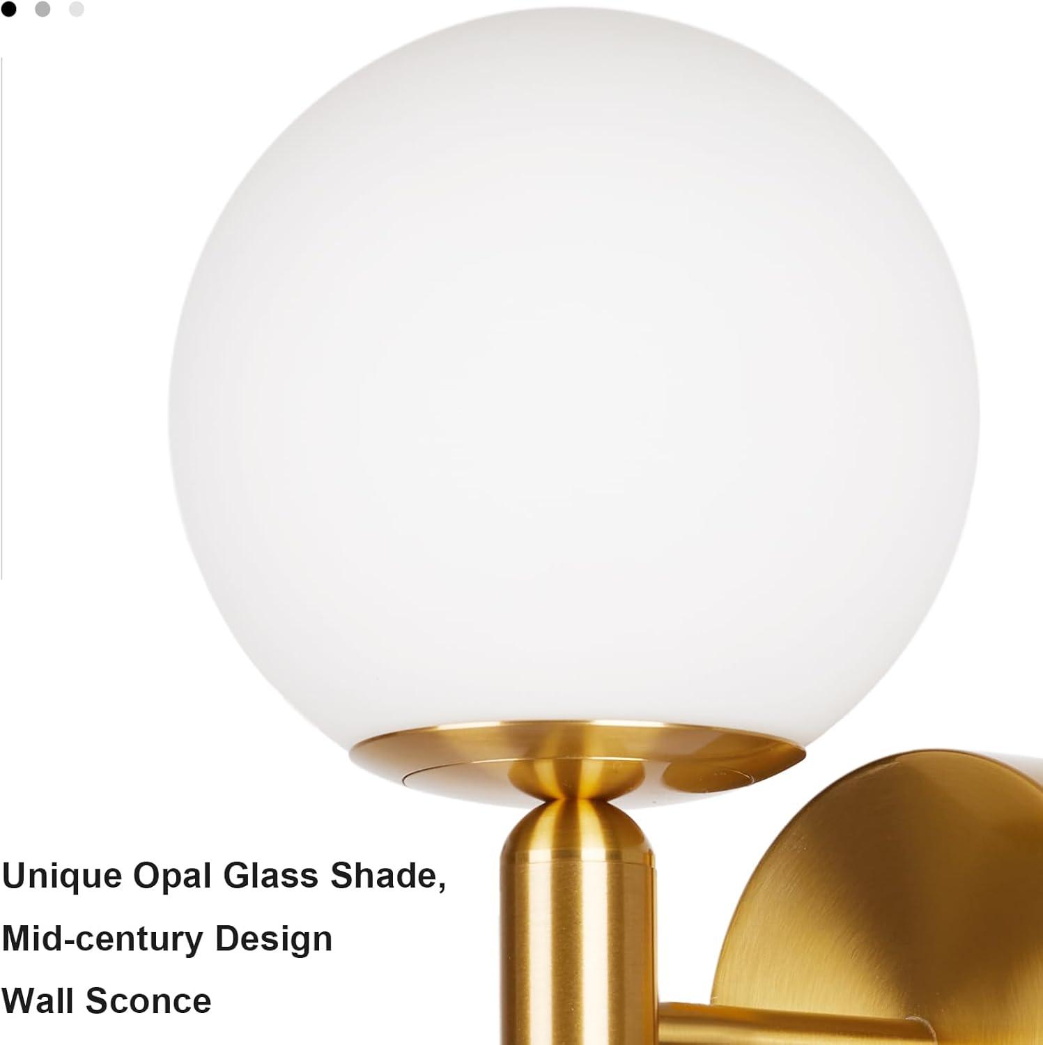 Gold Wall Sconce Set of 2 Globe Glass Wall Light Fixtures Bathroom Vanity Light Mid-Century Modern Wall Sconce Lamp with Frosted Glass Shade for Hallway Bedroom Living Room