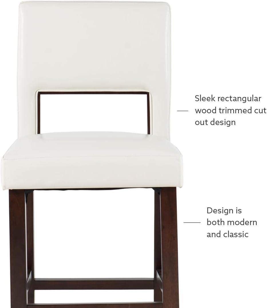 Linon 24" Vega Padded Back and Seat Faux Leather Counter Height Barstool Hardwood White: Rubberwood Legs, Polyurethane Upholstery