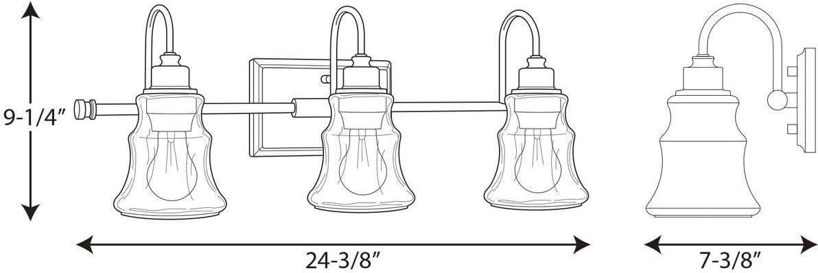 Progress Lighting Litchfield 3-Light Bath Vanity, Polished Chrome, Clear Glass Shades