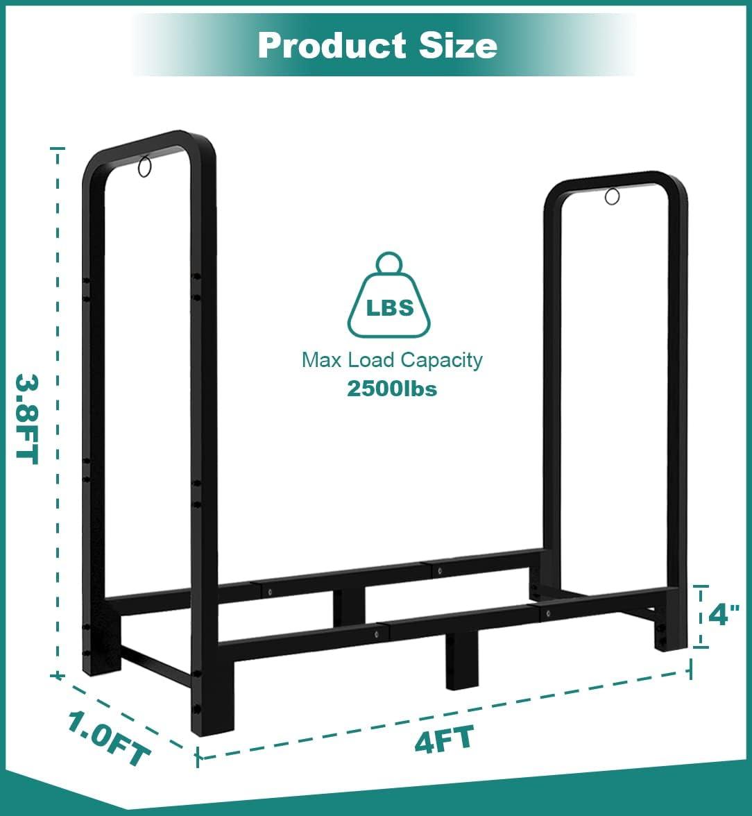 XZKING 4ft Firewood Rack Adjustable Metal Heavy Duty Fire Log Stand for Indoor Outdoor