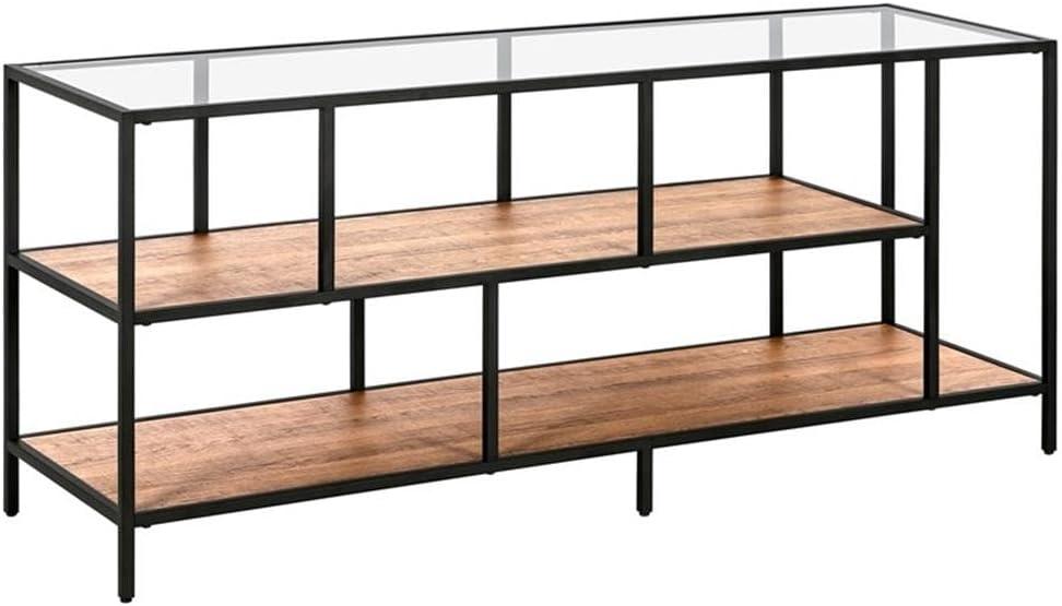 Evelyn&Zoe Winthrop Rectangular TV Stand with MDF Shelves for TV's up to 60", Blackened Bronze/Rustic Oak