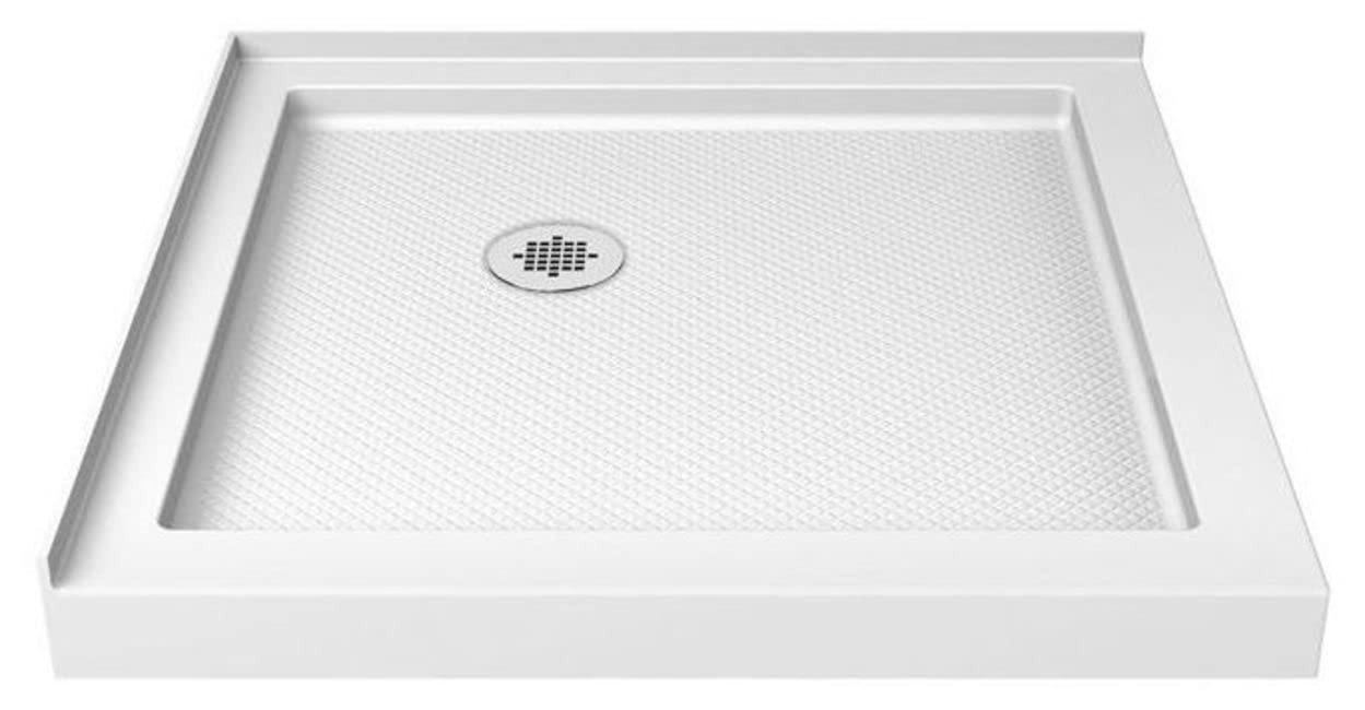 DreamLine Flex 32 in. D x 32 in. W x 74 3/4 in. H Semi-Frameless Pivot Shower Enclosure in Chrome with Corner Drain White Base