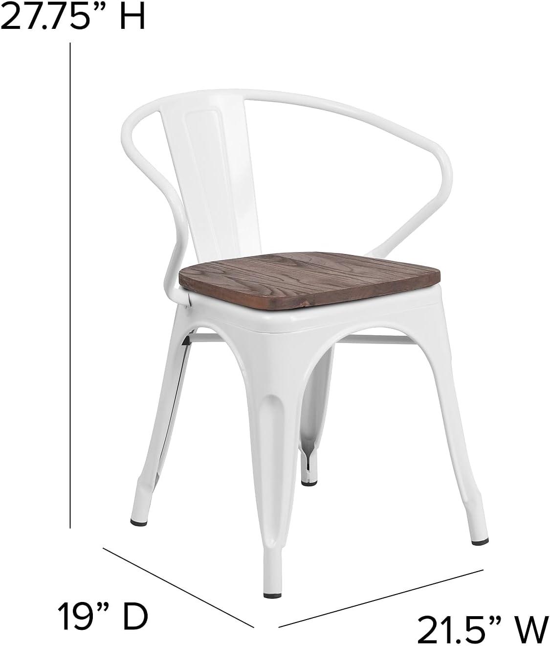 Flash Furniture White Metal Chair with Wood Seat and Arms