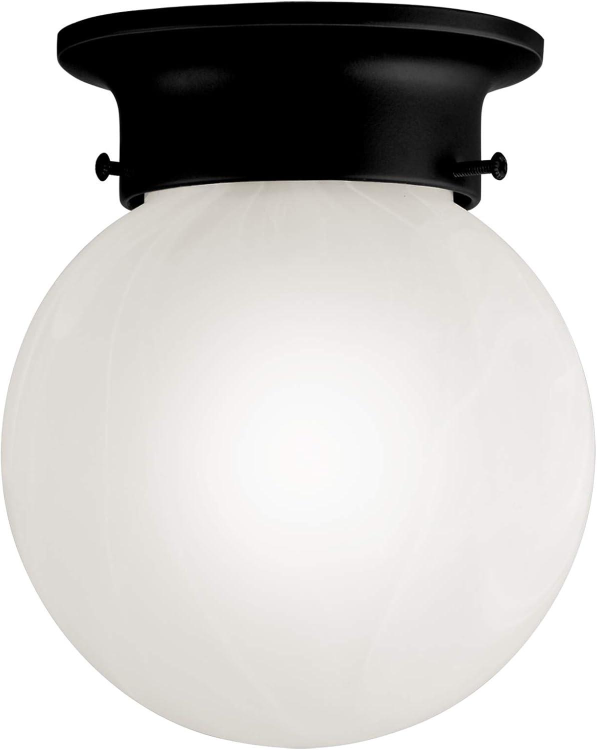 Matte Black Modern Globe Ceiling Light with Alabaster Glass Shade