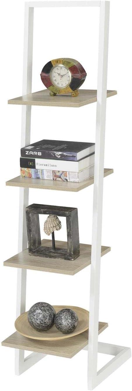 Off-White Wood 56" 4-Tier Ladder Bookshelf