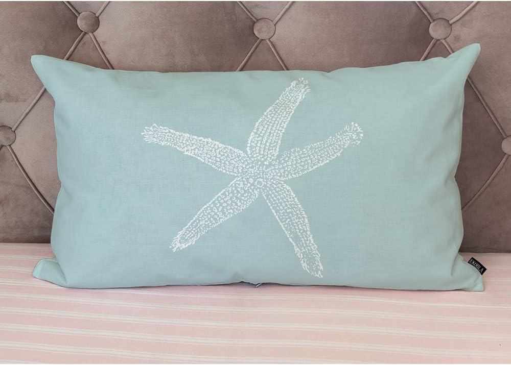 EKOBLA Green Starfish Sea Star Vintage Pastel Sea Foam Blue Fish Decorative Pillow Case Throw Pillow Covers Waist Lumbar Cotton Linen Throw Pillow Cases Cushion Cover Rectangular 12x20 Inches