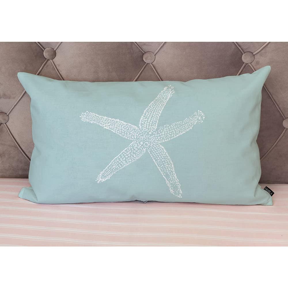 EKOBLA Green Starfish Sea Star Vintage Pastel Sea Foam Blue Fish Decorative Pillow Case Throw Pillow Covers Waist Lumbar Cotton Linen Throw Pillow Cases Cushion Cover Rectangular 12x20 Inches