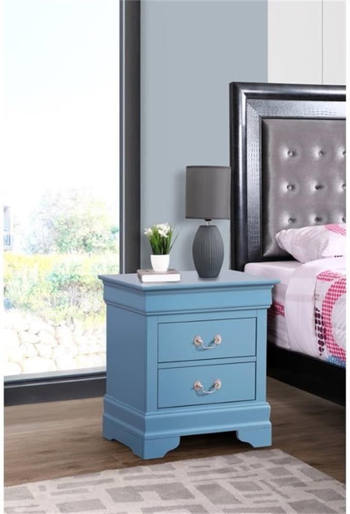 Teal 2-Drawer Solid Wood Nightstand with Veneer Finish