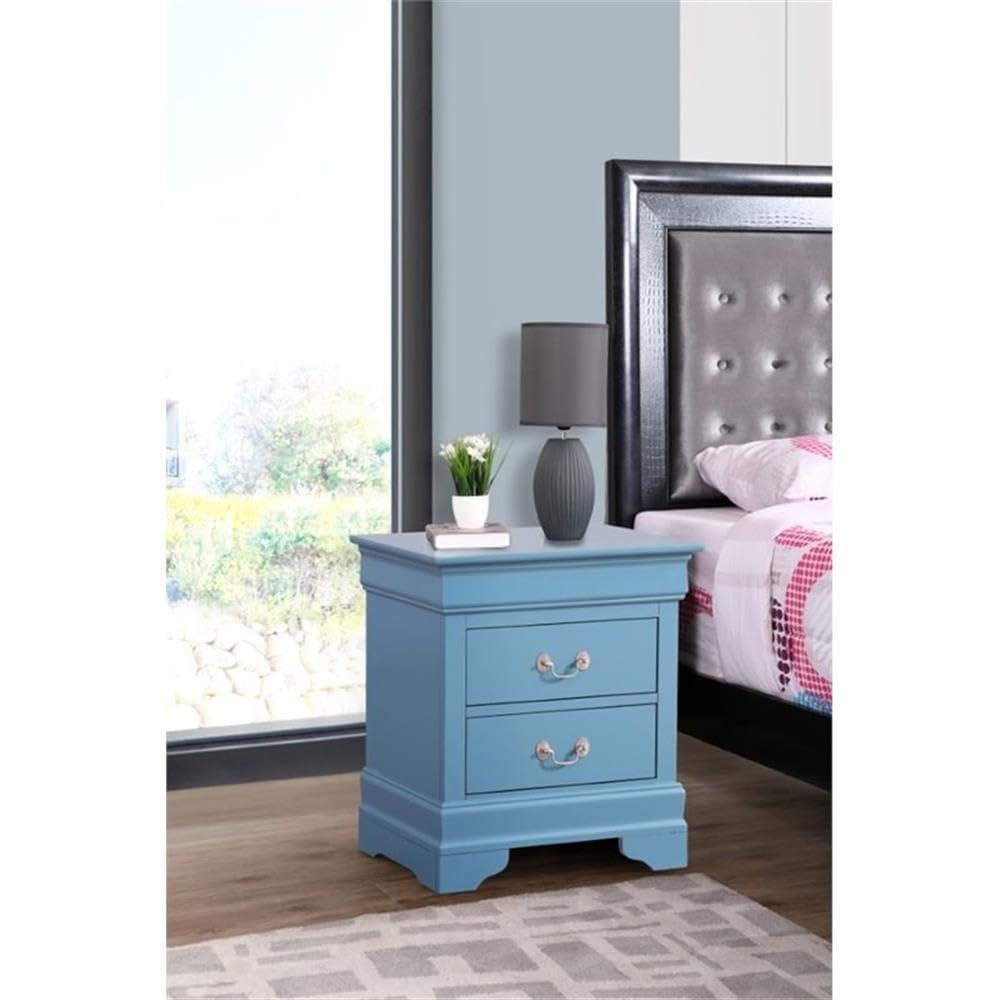 Glory Furniture Louis Phillipe 2 Drawer Nightstand in Teal