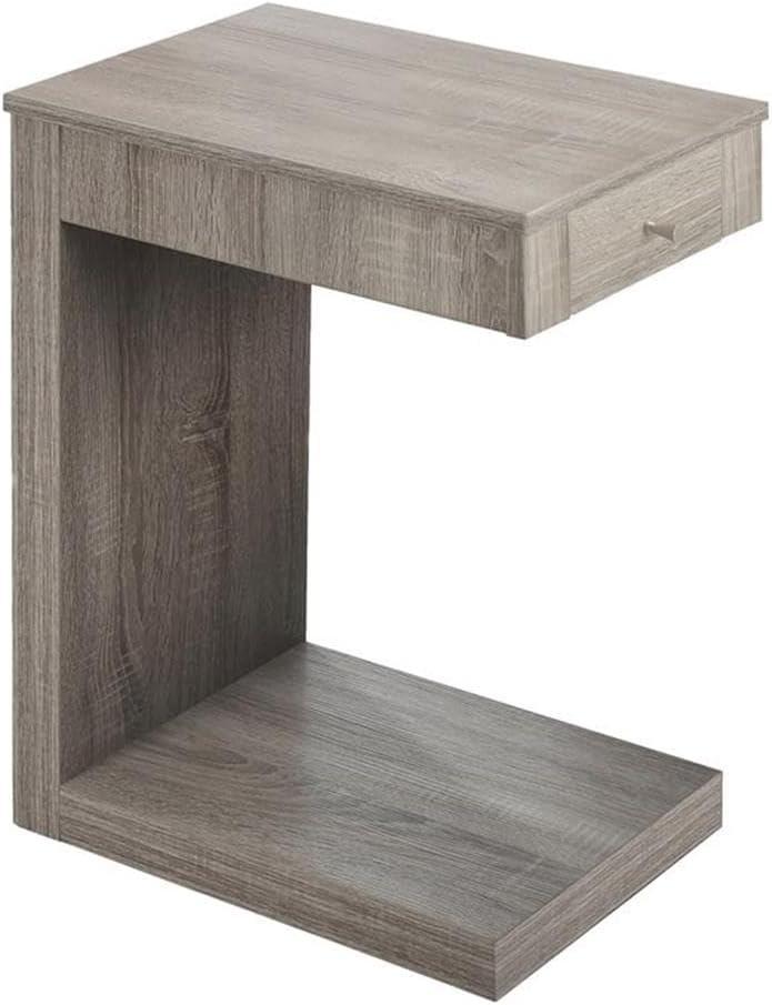 Dark Taupe Modern C-Shaped Snack Side Table with Storage