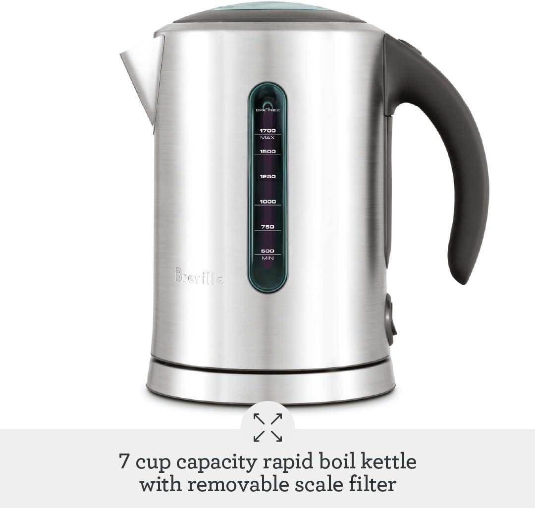 Breville 57oz Soft Top Pure Kettle Brushed Stainless Steel: Electric Water Boiler, BPA-Free, Automatic Shut-Off, 1.7L Capacity