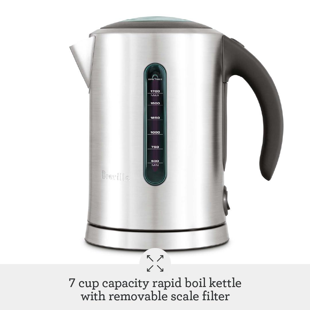 Breville 57oz Soft Top Pure Kettle Brushed Stainless Steel: Electric Water Boiler, BPA-Free, Automatic Shut-Off, 1.7L Capacity