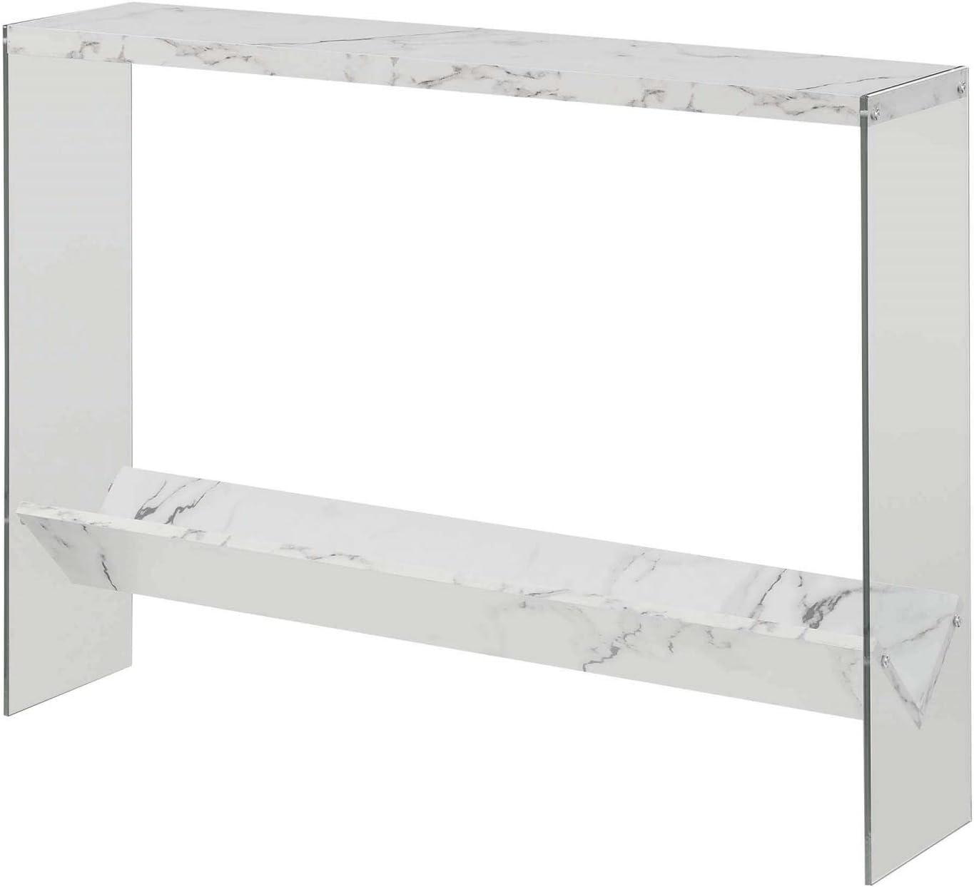 Convenience Concepts SoHo Glass V Console Table with Shelf, White Faux Marble/Glass