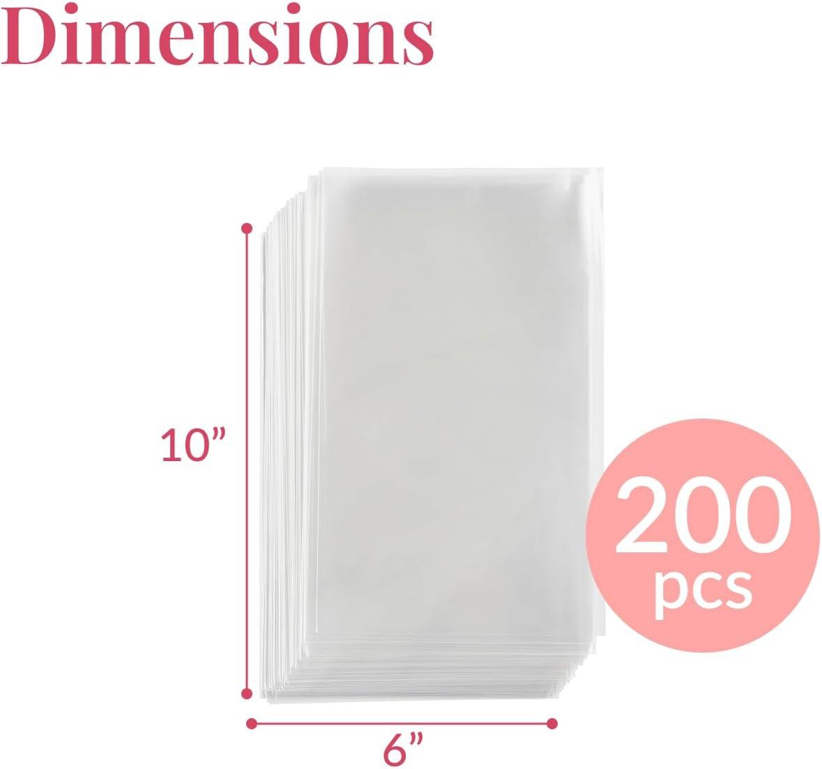 Prestee 200pk Self-Sealing Clear Plastic Cellophane Bags, 6x10 Goody Bags, Candy Bags, Cookie Bags for Gift Giving, Clear Bags Self-Sealing