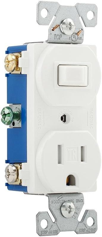 EATON Wiring TR293W 15 Amp 120V 5-15 3-Wire Combination Receptacle & Toggle Switch, White