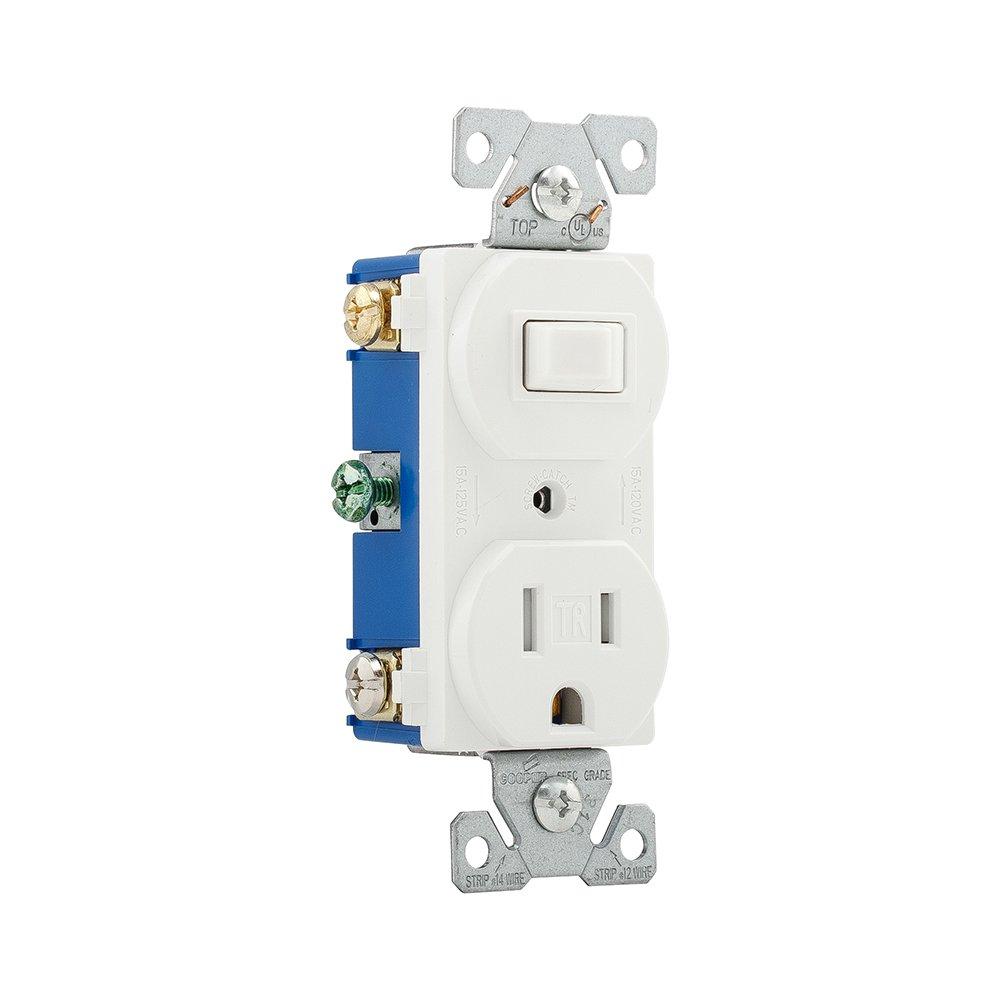 EATON Wiring TR293W 15 Amp 120V 5-15 3-Wire Combination Receptacle & Toggle Switch, White
