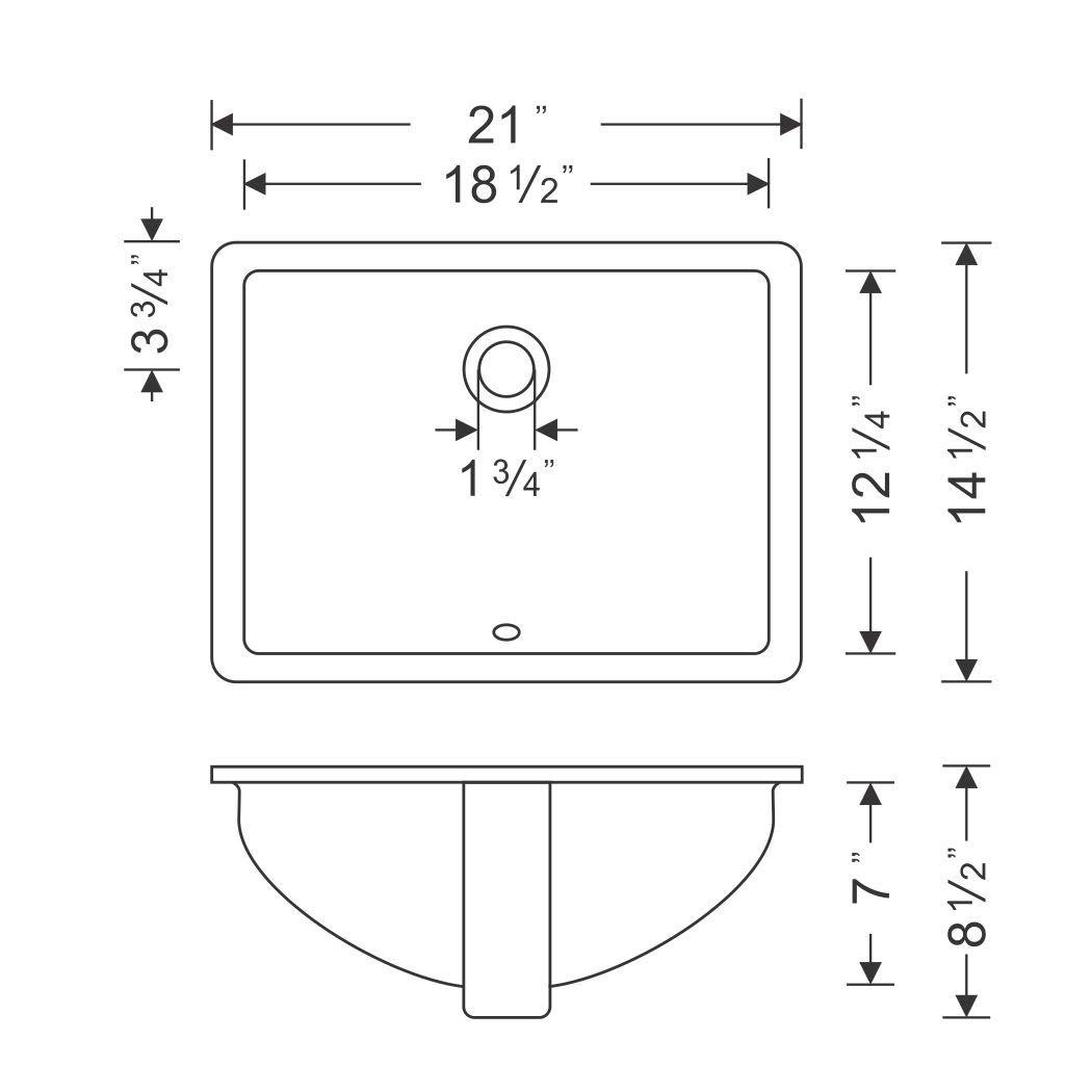 Wells Sinkware RTU2115-7W Wells Sinkware Rhythm Series 14.5'' Ceramic Rectangular Bathroom Sink with Overflow