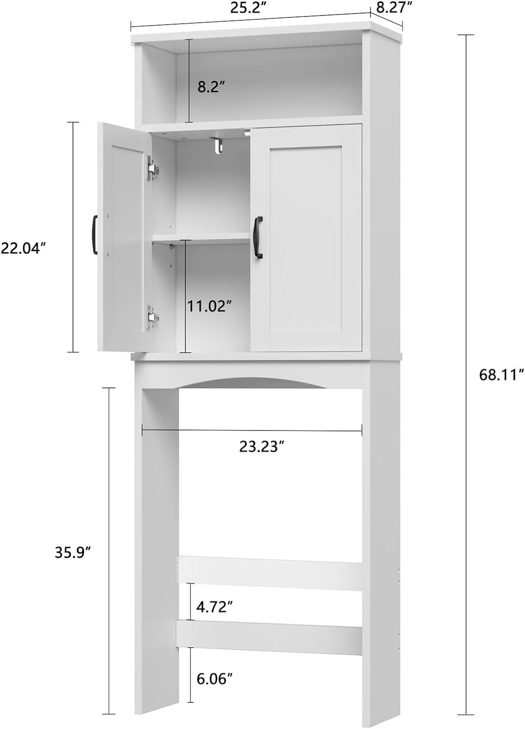 White Adjustable Over-the-Toilet Storage Cabinet with Glass Doors