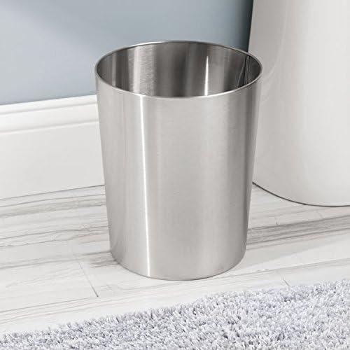 iDESIGN Round Metal Waste Basket The Patton Collection Brushed Stainless Steel: 3.3 Gallon Trash Can for Bathroom