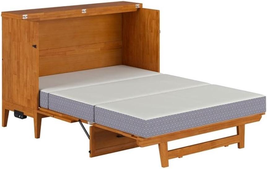 AFI Santa Fe Full Wood Murphy Bed Chest with Mattress and Built-in Charger, Light Toffee