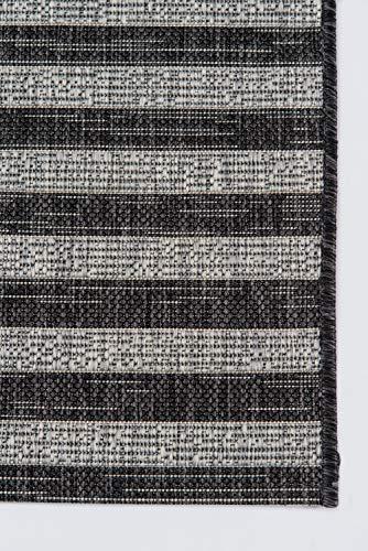 Charcoal Geometric Synthetic 2'x10' Easy-Care Stain-Resistant Rug