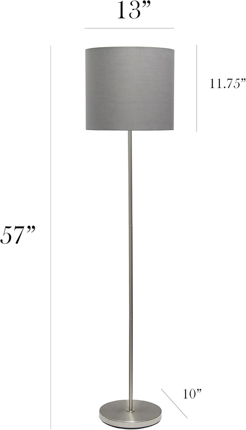 Simple Designs Drum Shade Floor Lamp Gray : Brushed Nickel Finish, Cotton Shade, ETL Listed, Modern Decor
