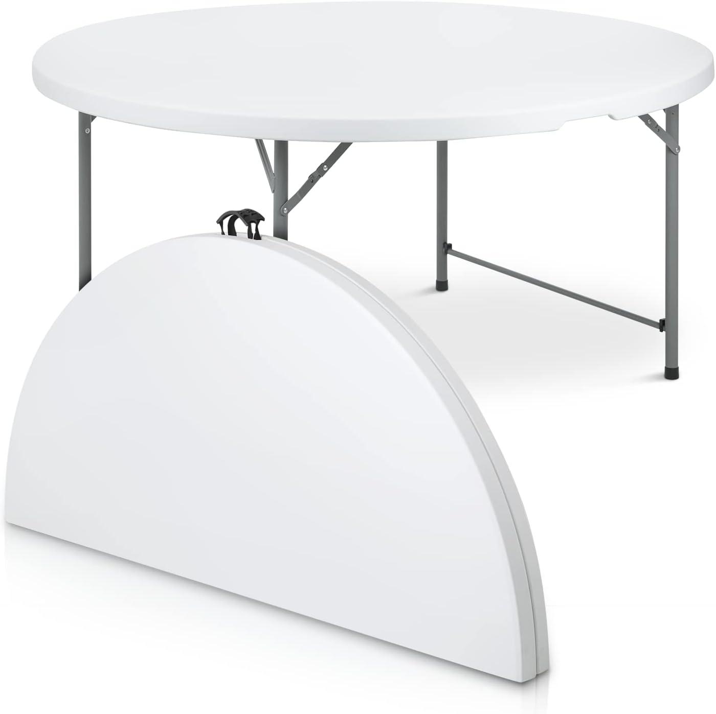 MoNiBloom Plastic Round Folding Table, Portable Foldable Party Banquet Table for Camping Dining Outdoor Picnic