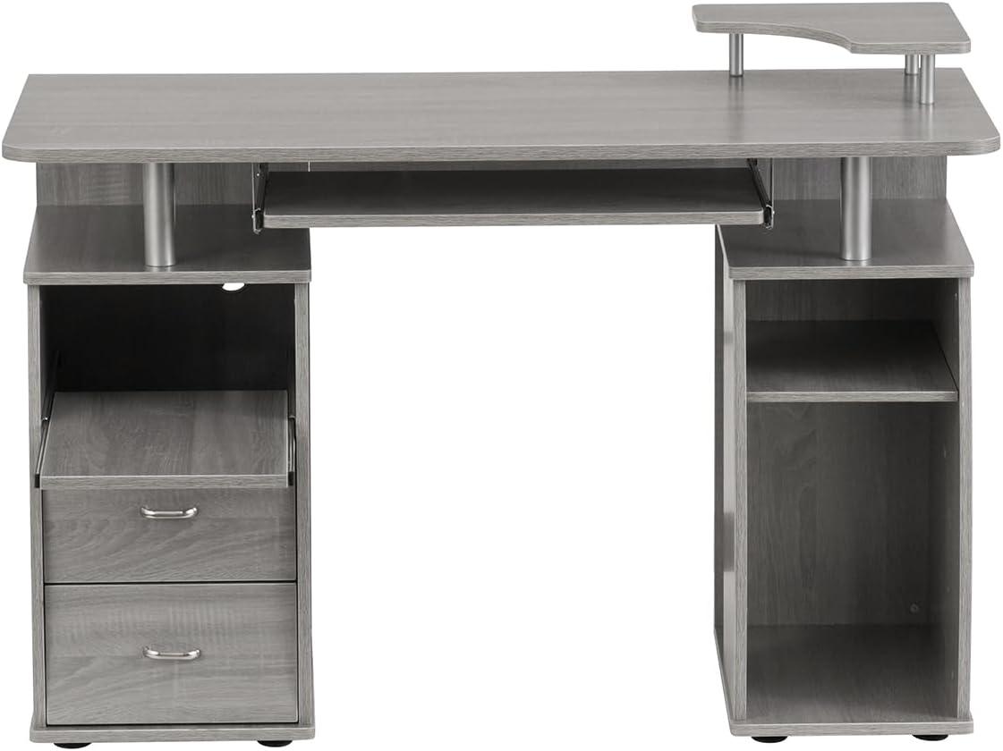 Gray MDF Computer Desk with Drawer and Keyboard Tray