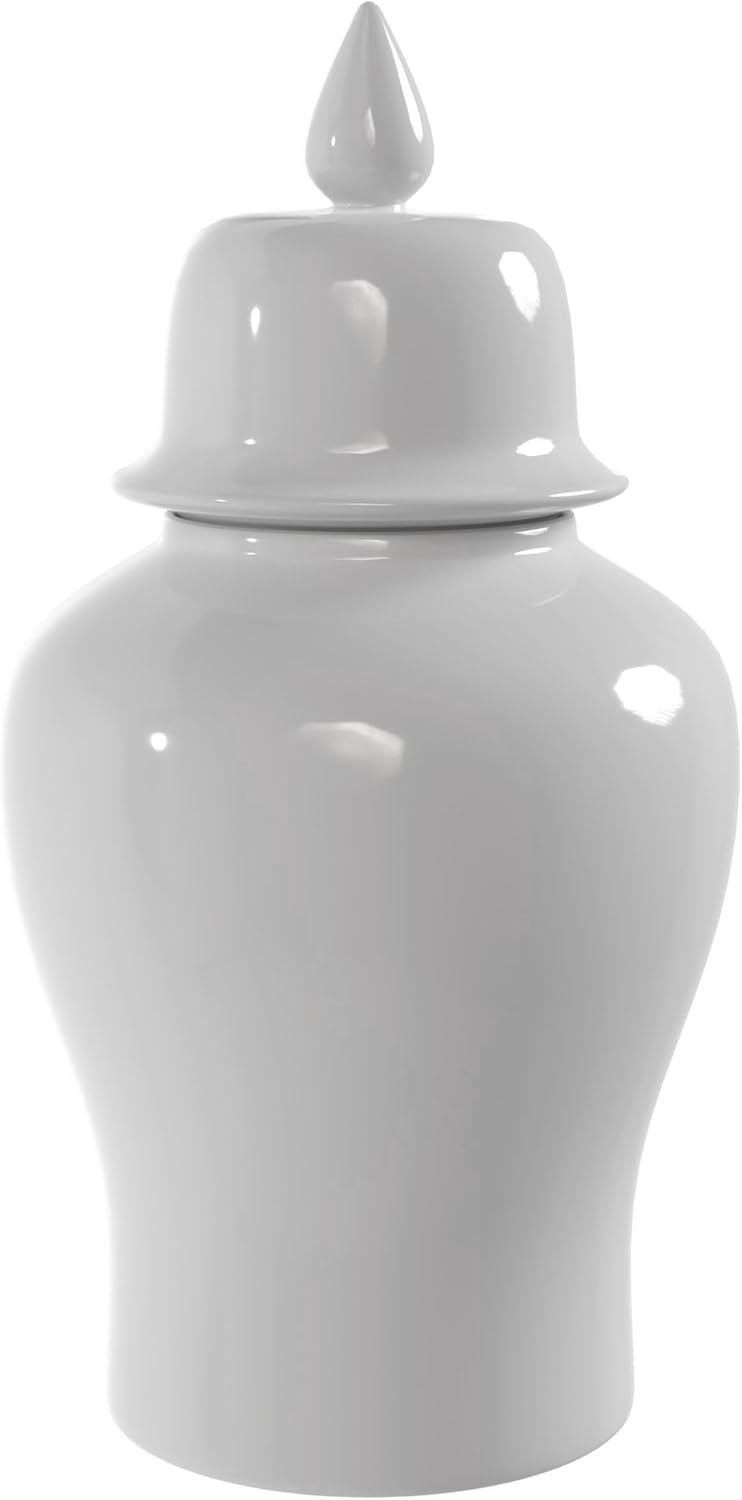 24" White Glossy Porcelain Temple Jar