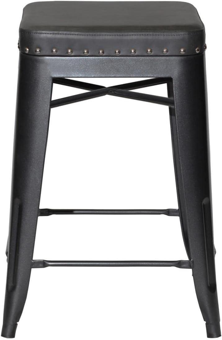 Hank 25" Gray Backless Metal Counter Stools with Faux Leather Seats