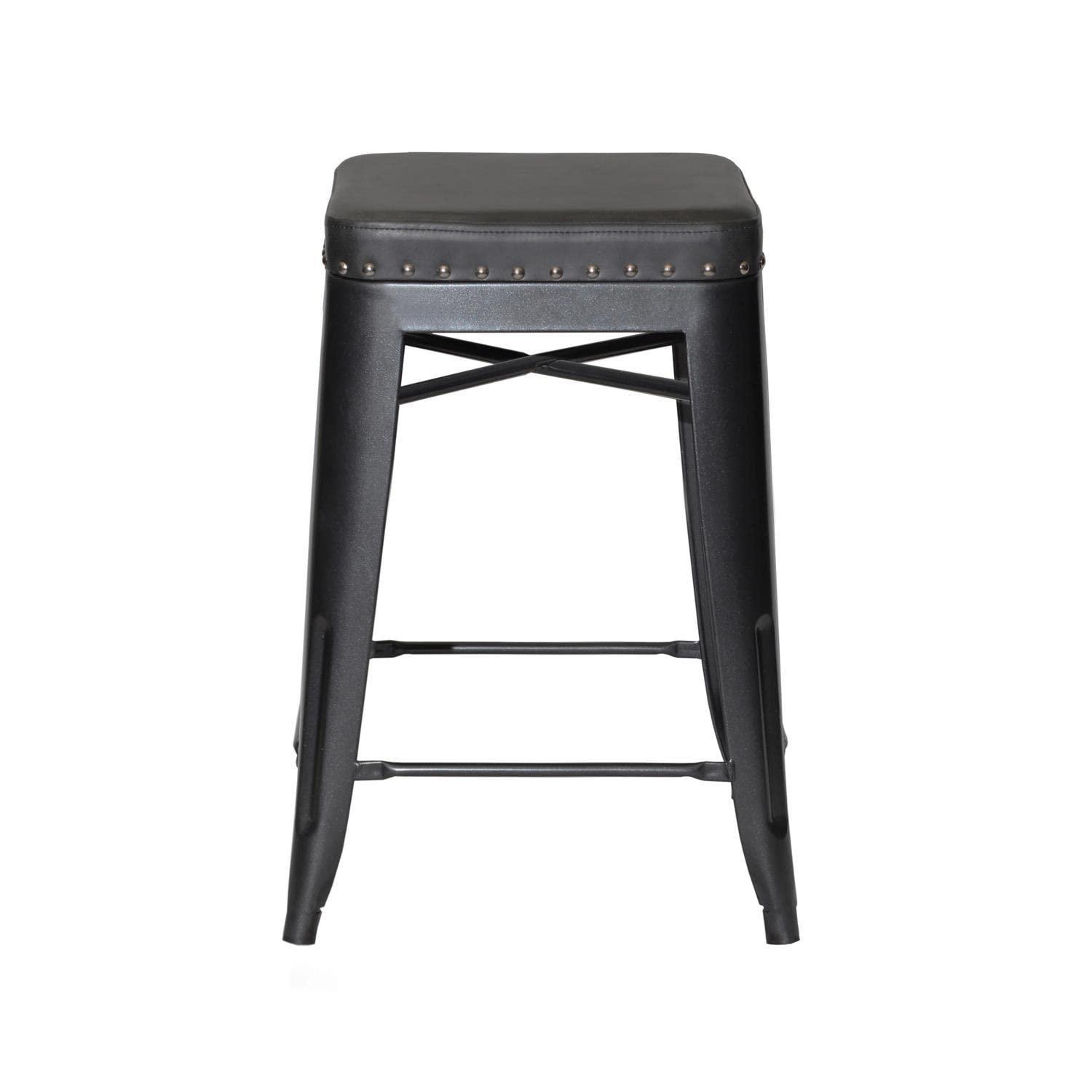 Hank Graphite Gray Metal and Faux Leather Counter Stool
