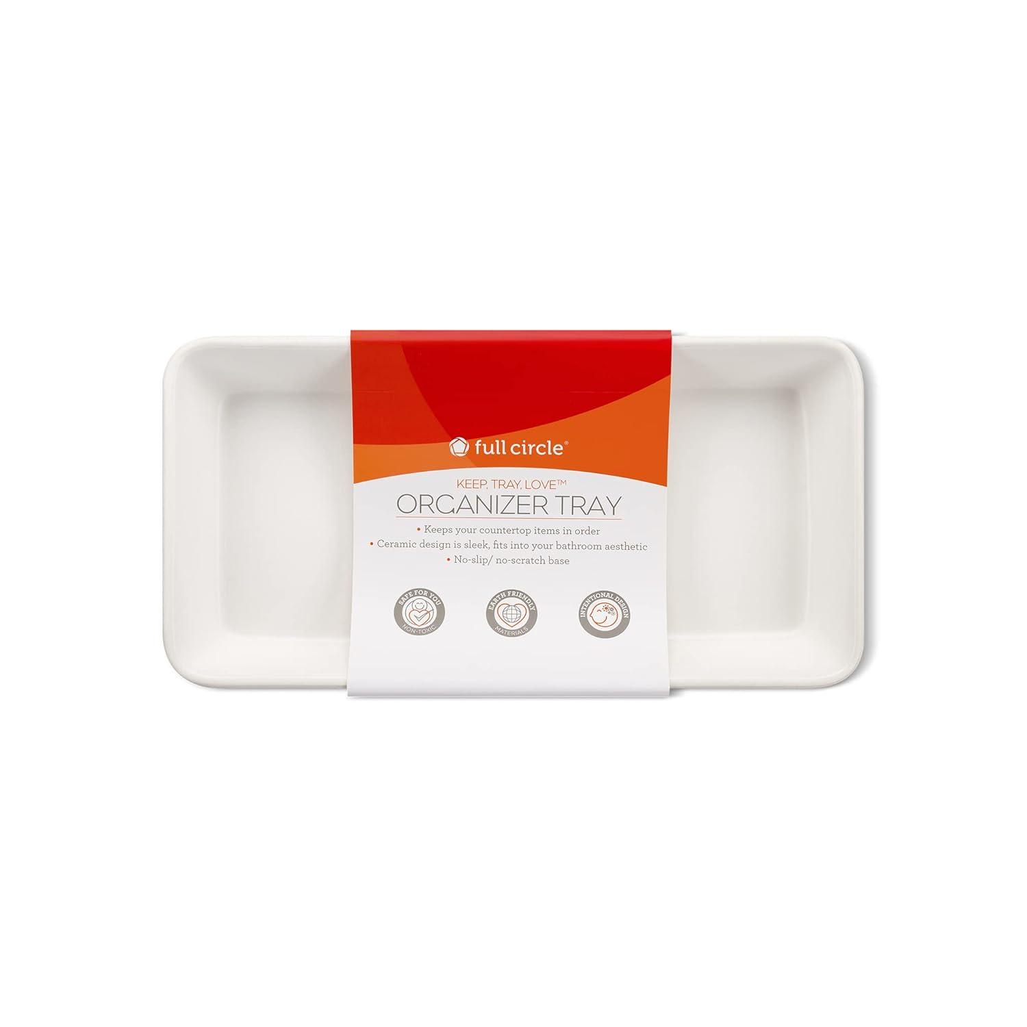 White Ceramic Rectangular Bathroom Tray with Handles